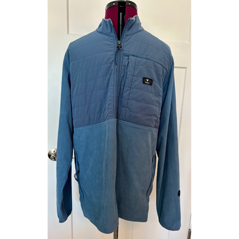 Ventana Collective Vassa Mens Blue Waffle Knit Hybrid Half Zip Pullover Jacket